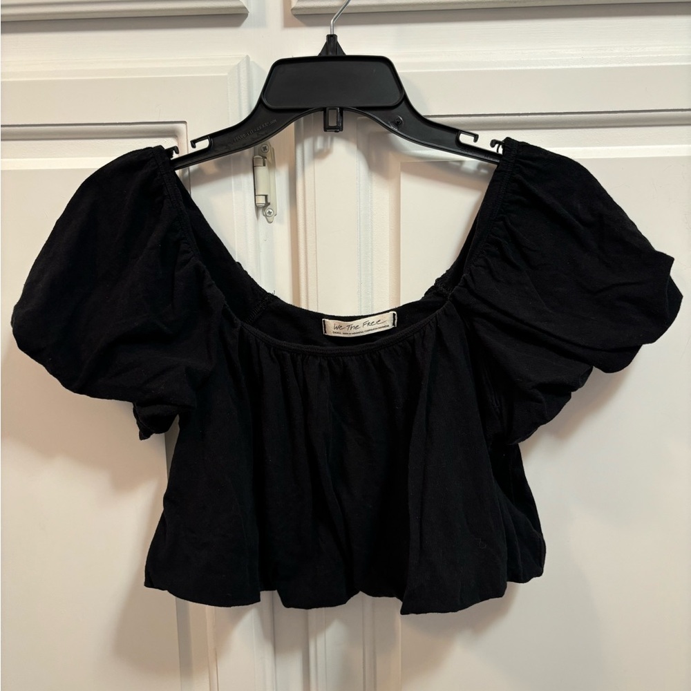 We The Free Short Sleeve Black Crop Bubble Hem Top Women’s Size Small